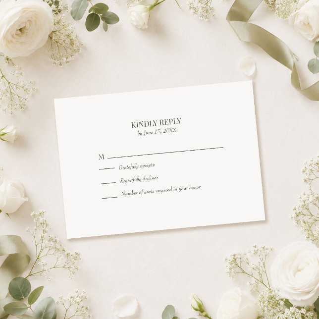 Dark Olive Monogram Wedding RSVP Card (Dark Olive Monogram Wedding RSVP Card on a table with white roses and wedding decor)