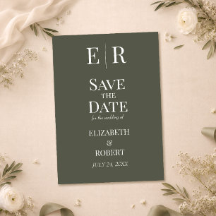 Dark Olive Monogram Wedding Save the Date Invitation