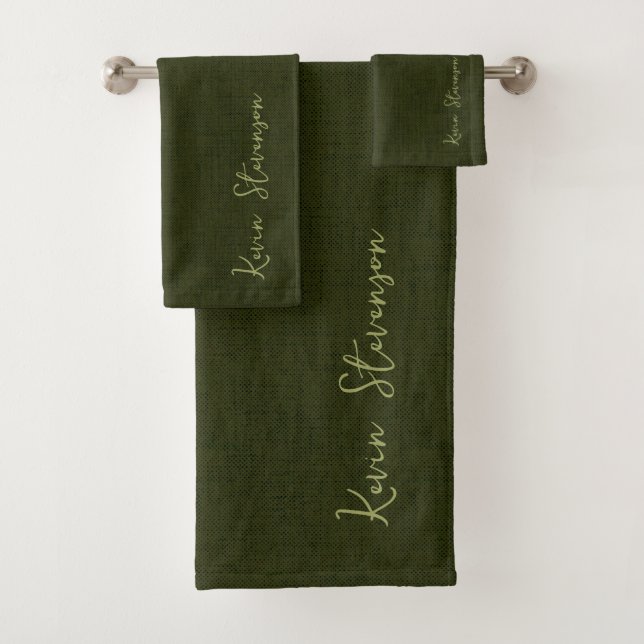 Dark olive textured  bath towel set (Insitu)