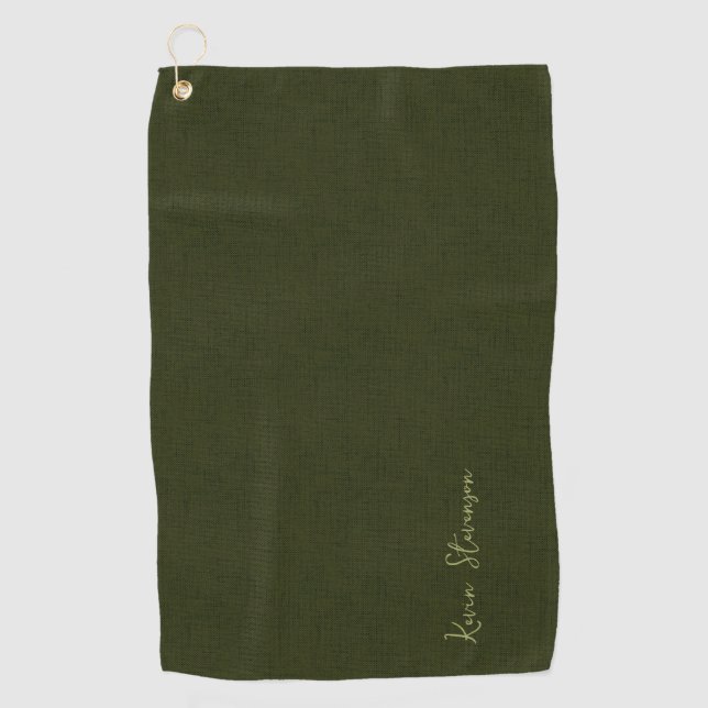 Dark olive textured  golf towel (Front)