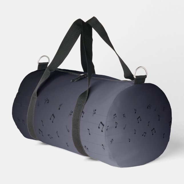 Dark Ombre Musical Notes Gray Duffle Bag (Left Corner)