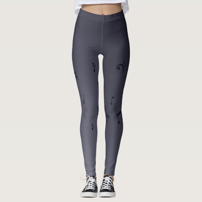 Dark Ombre Musical Notes  Gray  Leggings (Front)
