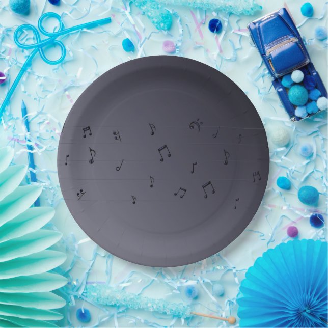 Dark Ombre Musical Notes Gray Paper Plate (Party)