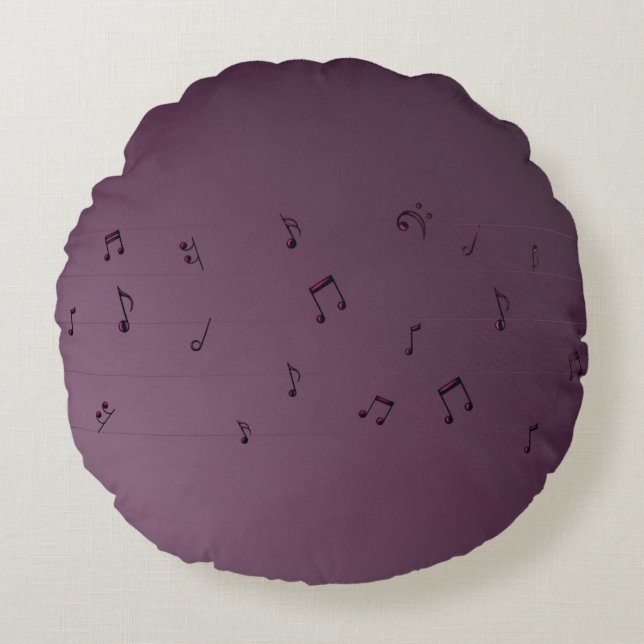 Dark Ombre Musical Notes Mauve Round Cushion (Front)