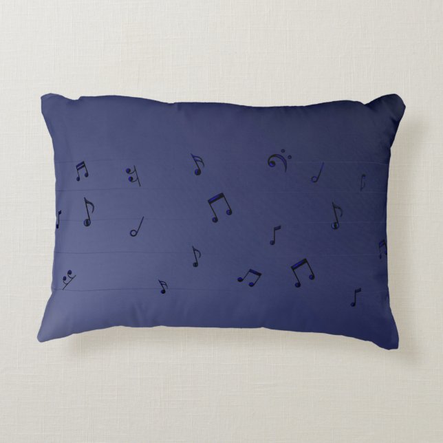 Dark Ombre Musical Notes Navy Decorative Cushion (Back)