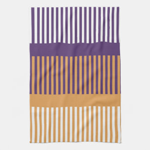Dark Orange and Purple Stripes Tea Towel