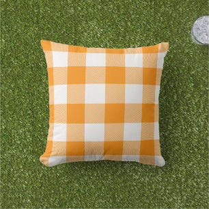 Dark Orange and White Gingham Check Buffalo Plaid Cushion