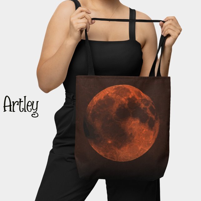 Dark Orange Copper Moon Graphic Tote Bag (Creator Uploaded)
