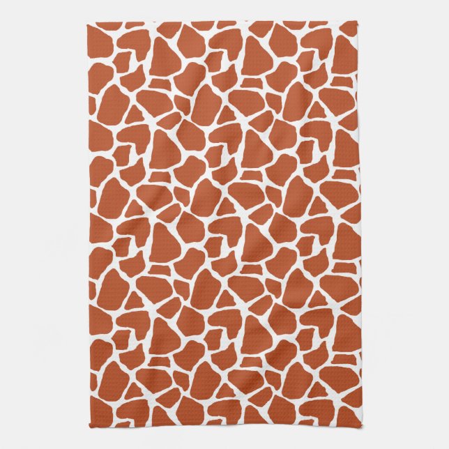 Dark Orange Giraffe Pattern Tea Towel (Vertical)
