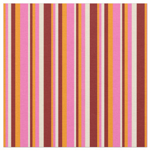 Dark Orange, Hot Pink, Beige & Maroon Stripes Fabric