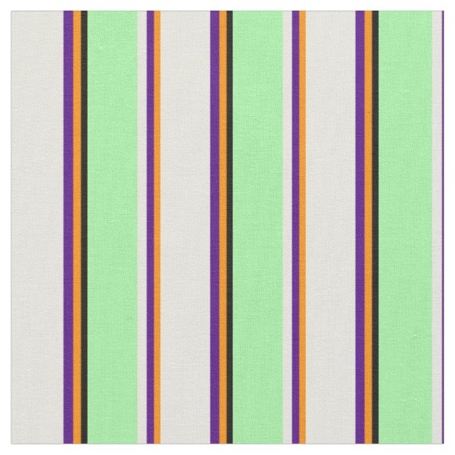 Dark Orange, Indigo, Beige, Green & Black Lines Fabric (Close Up)