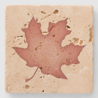 Dark Orange Leaf on Cream Stone Coaster