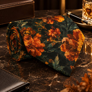 Dark Orange Marigold Floral Seamless Pattern Tie