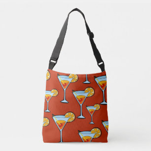 Dark Orange Martini Cocktail Pattern Crossbody Bag