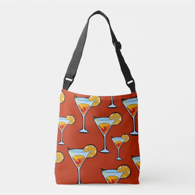 Dark Orange Martini Cocktail Pattern Crossbody Bag (Front)