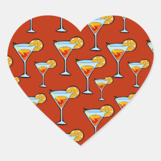 Dark Orange Martini Cocktail Pattern Heart Sticker