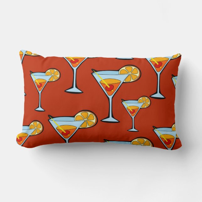 Dark Orange Martini Cocktail Pattern Lumbar Cushion (Front)