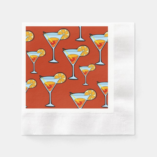 Dark Orange Martini Cocktail Pattern Paper Napkin (Front)