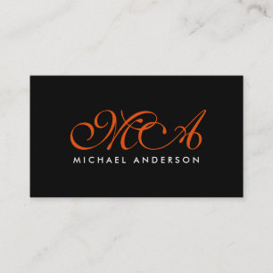 Dark Orange Monogram Elegant Script Business Card