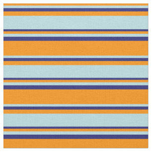Dark Orange, Powder Blue, and Midnight Blue Lines Fabric