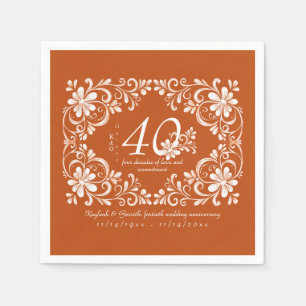 Dark Orange Shabby Chic 40 Anniversary Napkin