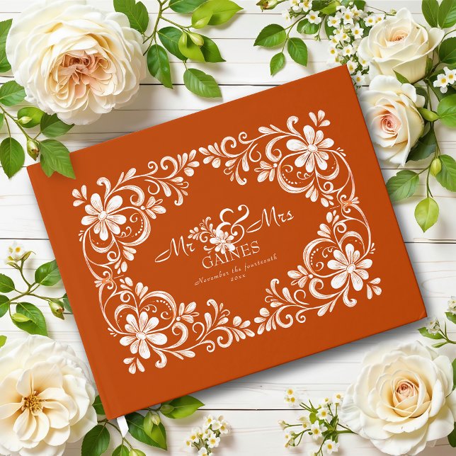 Dark Orange Shabby Chic Wedding Guest Book (Creator Uploaded)
