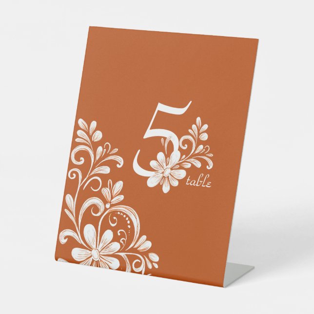 Dark Orange Shabby Chic Wedding Table Sign (Front)