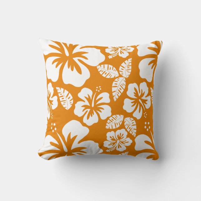 Dark Orange Tropical Hibiscus Cushion (Front)