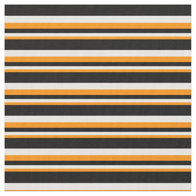 Dark Orange, White & Black Lines Pattern Fabric (Close Up)