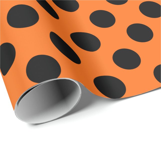 Dark Orange with Black Polka Dots Wrapping Paper (Roll Corner)