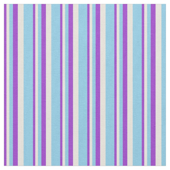 Dark Orchid, Beige & Sky Blue Lines Pattern Fabric (Close Up)