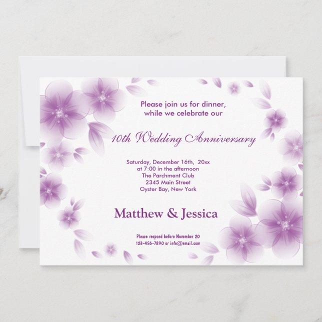 Dark Orchid Cherry Blossom Anniversary Invitation (Front)