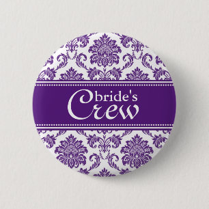 Dark Orchid Damask Bride's Crew Button