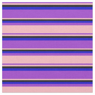 Dark Orchid, Light Pink, Black & Blue Stripes Fabric