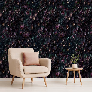 Dark Orchid Maximalist Gothic Botanical Wallpaper