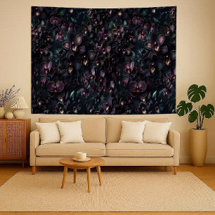 Dark Orchid Maximalist Gothic Floral Wall Tapestry