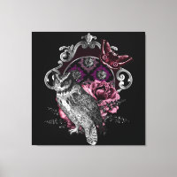 Dark Owl Butterfly And Flowers - Gothic