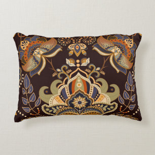Dark Paisley: Floral Indian Seamless. Decorative Cushion