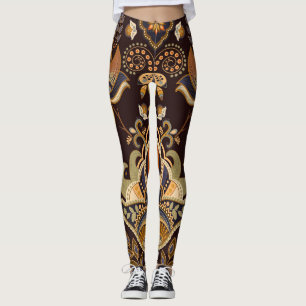 Dark Paisley: Floral Indian Seamless. Leggings