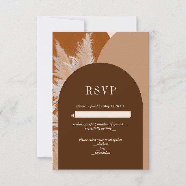 Dark Pampass grass and Arches Wedding RSVP Card (Front)