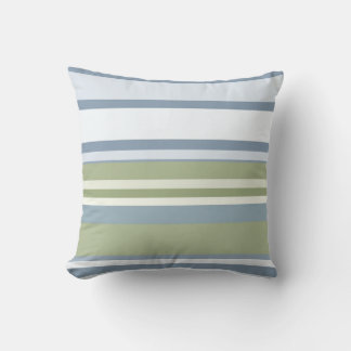 Dark Pastel Blue and Spring Rain Stripes Cushion