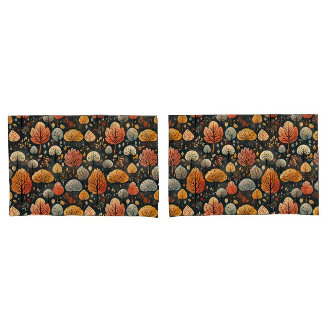 Dark pattern autumn leaves orange fall tree forest pillowcase (Front-Set)