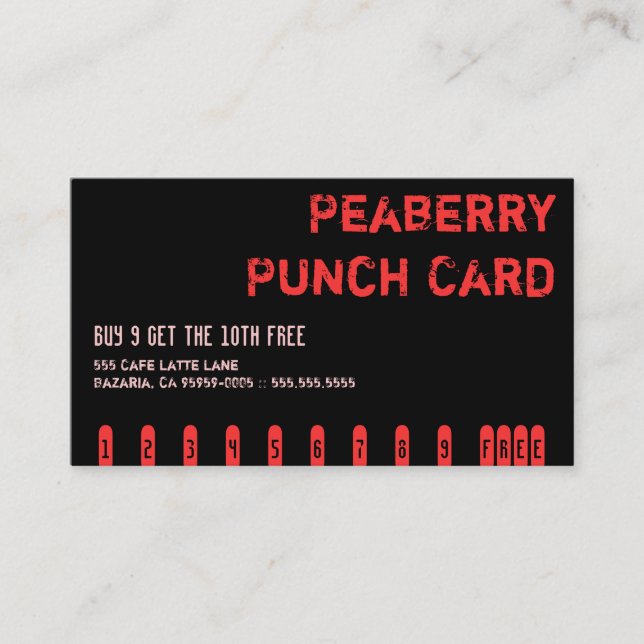 Dark Peaberry Coffee Drink Punch Card (Front)