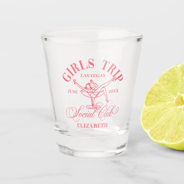 Dark Peach Pink Martini Social Club Girls Trip Shot Glass (Front)