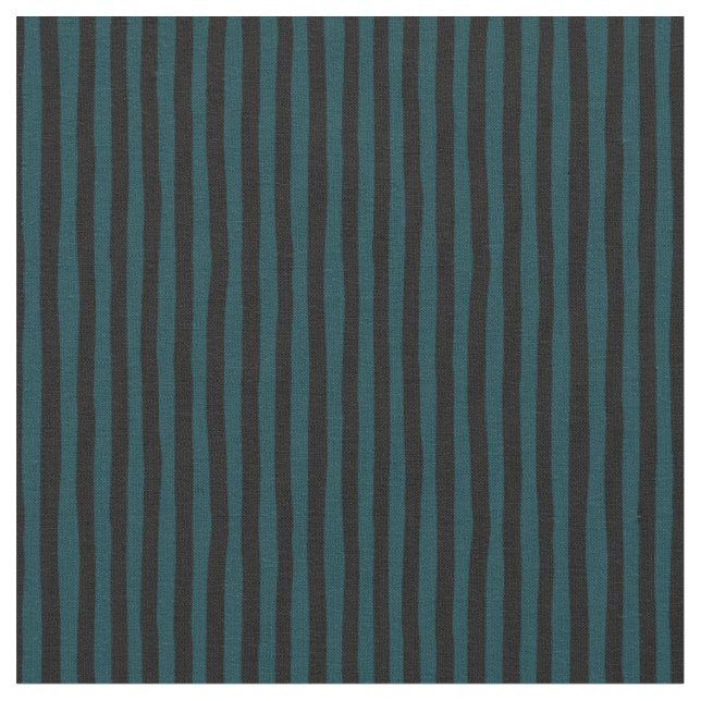 Dark Peacock Blue & Black Wonky Stripes Fabric (Close Up)