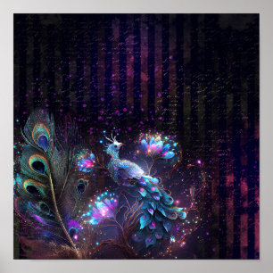 Dark Peacock Digital Art Design 4 Poster
