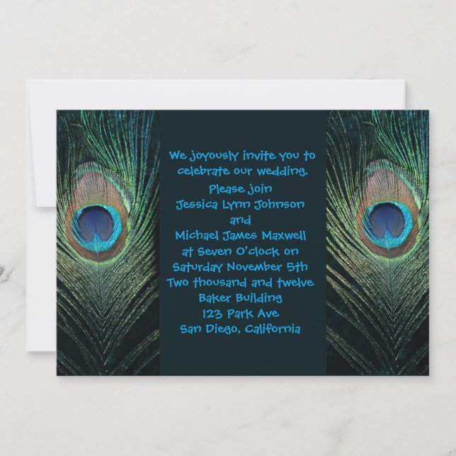 Dark Peacock Wedding Invitation (Front)
