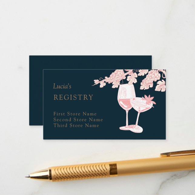 Dark Pearl  Champagne Retro Bridal Shower Register Enclosure Card (Front/Back In Situ)