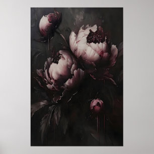 Dark Peony Artwork Moody Floral Still Life Poster