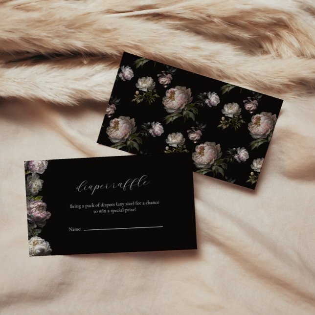 Dark Peony Flowers Baby Shower Diaper Raffle Enclosure Card (Diaper Raffle Moody Peony Baby Shower Collection
)